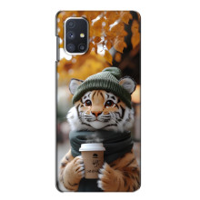 Печатный чехол «Зверята с кофе» для Samsung Galaxy M51 – Тигр с кофе
