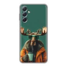 Чехол с принтом стильные животные для Самсунг М54 – Лось с кофе