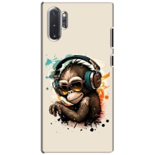 Чехол с Обезьянами Samsung Galaxy Note 10 Plus - (AlphaPrint) – Макака в наушниках