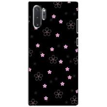 Чехол с розовым рисунком для Samsung Galaxy Note 10 Plus (Розовые цветы на черном)