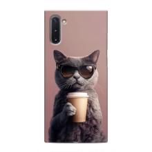 Чехол с принтом стильные животные для Самсунг Галакси Ноут 10 – Кот с кофе