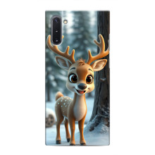 Яркий чехол для Samsung Galaxy Note 10 с Зимними Оленятами – Оленёнок в лесу