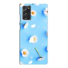 Чехол с Цветами для Samsung Galaxy Note 20 (ромашки на голубом)