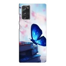 Силиконовый бампер с картинкой животных для Samsung Galaxy Note 20 (Бабочка синяя)