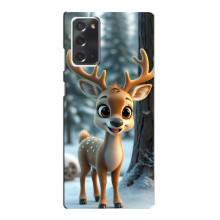 Яркий чехол для Samsung Galaxy Note 20 с Зимними Оленятами – Оленёнок в лесу