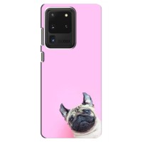 Бампер для Samsung Galaxy S20 Ultra с картинкой "Песики" (Собака на розовом)