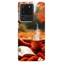 Чехол с уникальным дизайном «Осень с кофе» для Samsung Galaxy S20 Ultra – Кофе и дождь