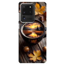 Чехол с уникальным дизайном «Осень с кофе» для Samsung Galaxy S20 Ultra – Тёмный кофе