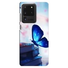 Силиконовый бампер с картинкой животных для Samsung Galaxy S20 Ultra (Бабочка синяя)