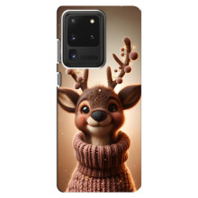 Яркий чехол для Samsung Galaxy S20 Ultra с Зимними Оленятами (Олень в свитере)