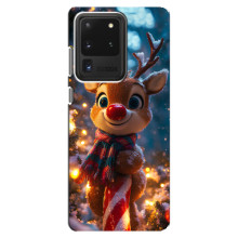 Яркий чехол для Samsung Galaxy S20 Ultra с Зимними Оленятами (Олень в шарфе)