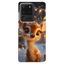 Яркий чехол для Samsung Galaxy S20 Ultra с Зимними Оленятами (Оленёнок среди гирлянд)