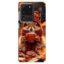 Печатный чехол «Зверята с кофе» для Samsung Galaxy S20 Ultra – Белка с кофе
