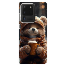 Печатный чехол «Зверята с кофе» для Samsung Galaxy S20 Ultra – Мишка с кофе