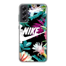 Силиконовый Чехол на Samsung Galaxy S21 FE с картинкой Nike (Цветочный Nike)