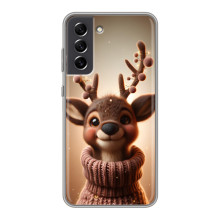 Яркий чехол для Samsung Galaxy S21 FE с Зимними Оленятами – Олень в свитере