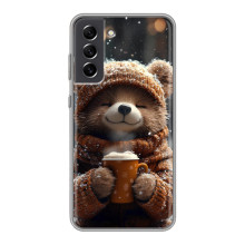 Печатный чехол «Зверята с кофе» для Samsung Galaxy S21 FE – Мишка с кофе