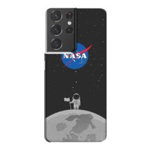 Силиконовый бампер с принтом "Наса" на Samsung Galaxy S21 Plus (Космонавт NASA)