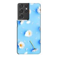 Чехол с Цветами для Samsung Galaxy S21 Plus (ромашки на голубом)