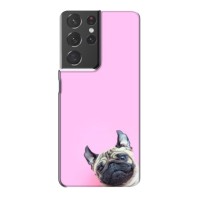 Бампер для Samsung Galaxy S21 Plus с картинкой "Песики" – Собака на розовом