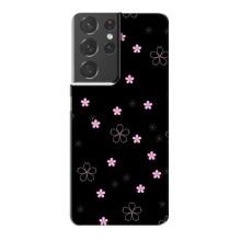 Чохол з розовим принтом для Samsung Galaxy S21 Plus (Рожеві квіти на чорному)