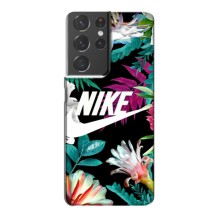 Силиконовый Чехол на Samsung Galaxy S21 Plus с картинкой Nike (Цветочный Nike)