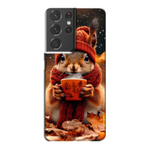 Печатный чехол «Зверята с кофе» для Samsung Galaxy S21 Plus – Белка с кофе