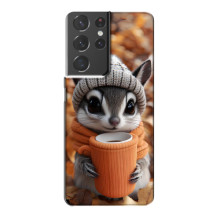 Печатный чехол «Зверята с кофе» для Samsung Galaxy S21 Plus
