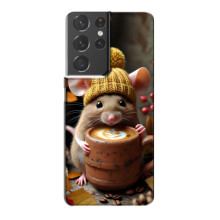 Печатный чехол «Зверята с кофе» для Samsung Galaxy S21 Plus – Медведь с кофе