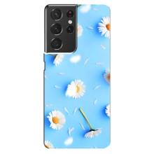 Чехол с Цветами для Samsung Galaxy S21 ultra (ромашки на голубом)