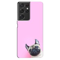 Бампер для Samsung Galaxy S21 ultra с картинкой "Песики" (Собака на розовом)