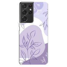 Силконовий чохол з принтом в квітах на Samsung Galaxy S21 ultra (Фіолетовий дизайн)