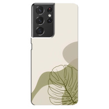 Силконовий чохол з принтом в квітах на Samsung Galaxy S21 ultra (Монстера зелена)