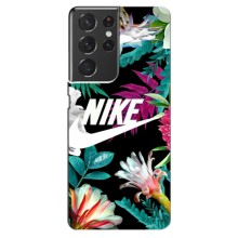 Силиконовый Чехол на Samsung Galaxy S21 ultra с картинкой Nike – Цветочный Nike