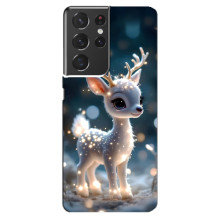 Яркий чехол для Samsung Galaxy S21 ultra с Зимними Оленятами – Блистающий оленёнок