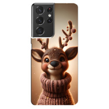 Яркий чехол для Samsung Galaxy S21 ultra с Зимними Оленятами – Олень в свитере