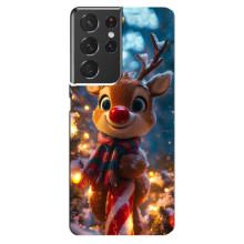 Яркий чехол для Samsung Galaxy S21 ultra с Зимними Оленятами – Олень в шарфе