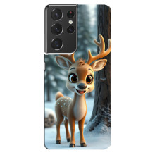Яркий чехол для Samsung Galaxy S21 ultra с Зимними Оленятами – Оленёнок в лесу