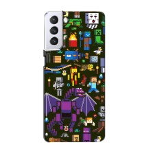 Чехол Майнкрафт на Samsung Galaxy S21 (AlphaPrint) Minecraft (Коллаж Майнкрафт)