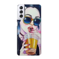 Чехол с картинкой Модные Девчонки Samsung Galaxy S21 – Девушка с коктейлем