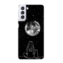Чехол с рисунком кот на Samsung Galaxy S21 (Девушка с котом)