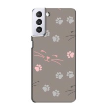 Чехол с рисунком кот на Samsung Galaxy S21 (Лапы и усы)