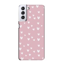 Чехол с розовым рисунком для Samsung Galaxy S21 (Сердечки на розовом)