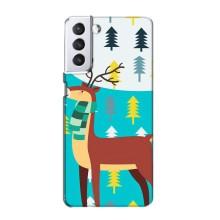 Силиконовый бампер с картинкой животных для Samsung Galaxy S21 (Олень с шарфом)