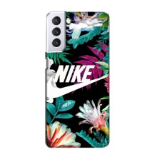 Силіконовый Чохол на Samsung Galaxy S21 з картинкою НАЙК (Квітковий Nike)