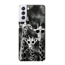 Силиконовый чехол с КАРТИНКАМИ лето для Samsung Galaxy S21 (AlphaPrint) (Жирафы в очках)