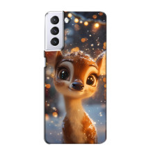 Яскравий чохол для Samsung Galaxy S21 з Зимові Оленята – Оленятко серед герлянд