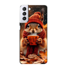 Печатный чехол «Зверята с кофе» для Samsung Galaxy S21 – Белка с кофе
