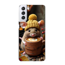 Печатный чехол «Зверята с кофе» для Samsung Galaxy S21 – Медведь с кофе