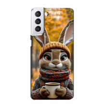 Печатный чехол «Зверята с кофе» для Samsung Galaxy S21 – Зайчик с кофе